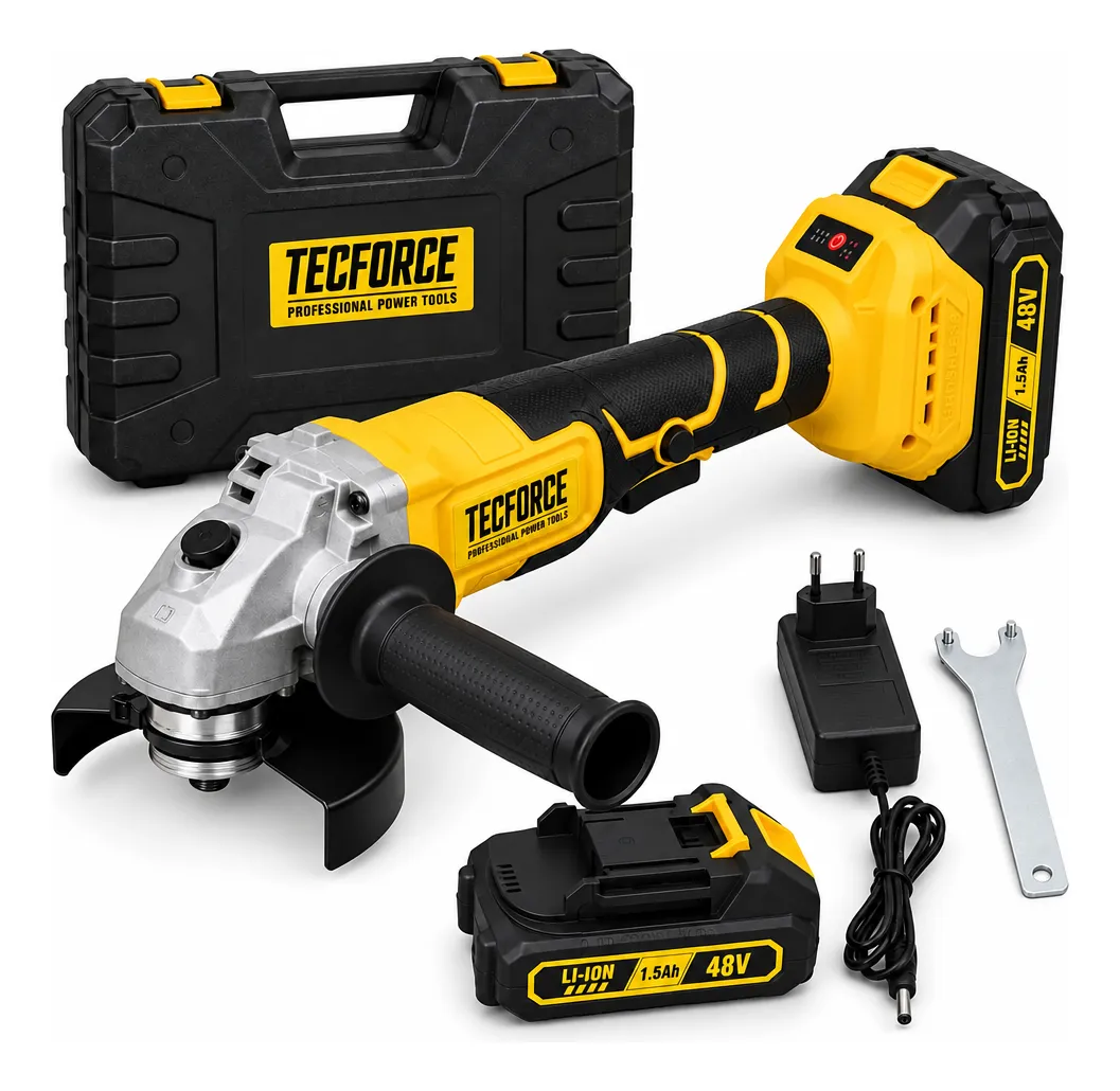 Esmerilhadeira Tecforce 125mm 2 Baterias Com Maleta Amarelo 127/220v 50hz/60hz