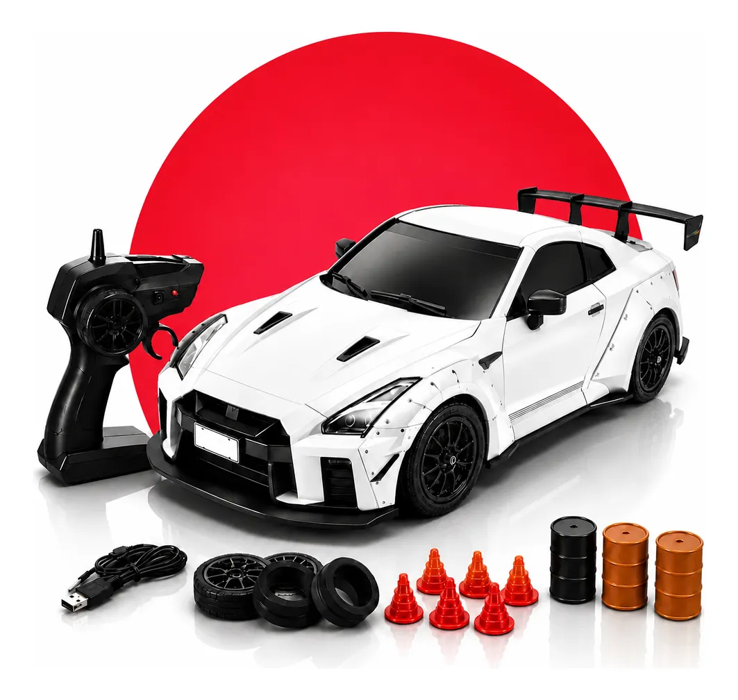 Carrinho Controle Remoto 4x4 Drift Rc Car Gtr Recarregavel Branco