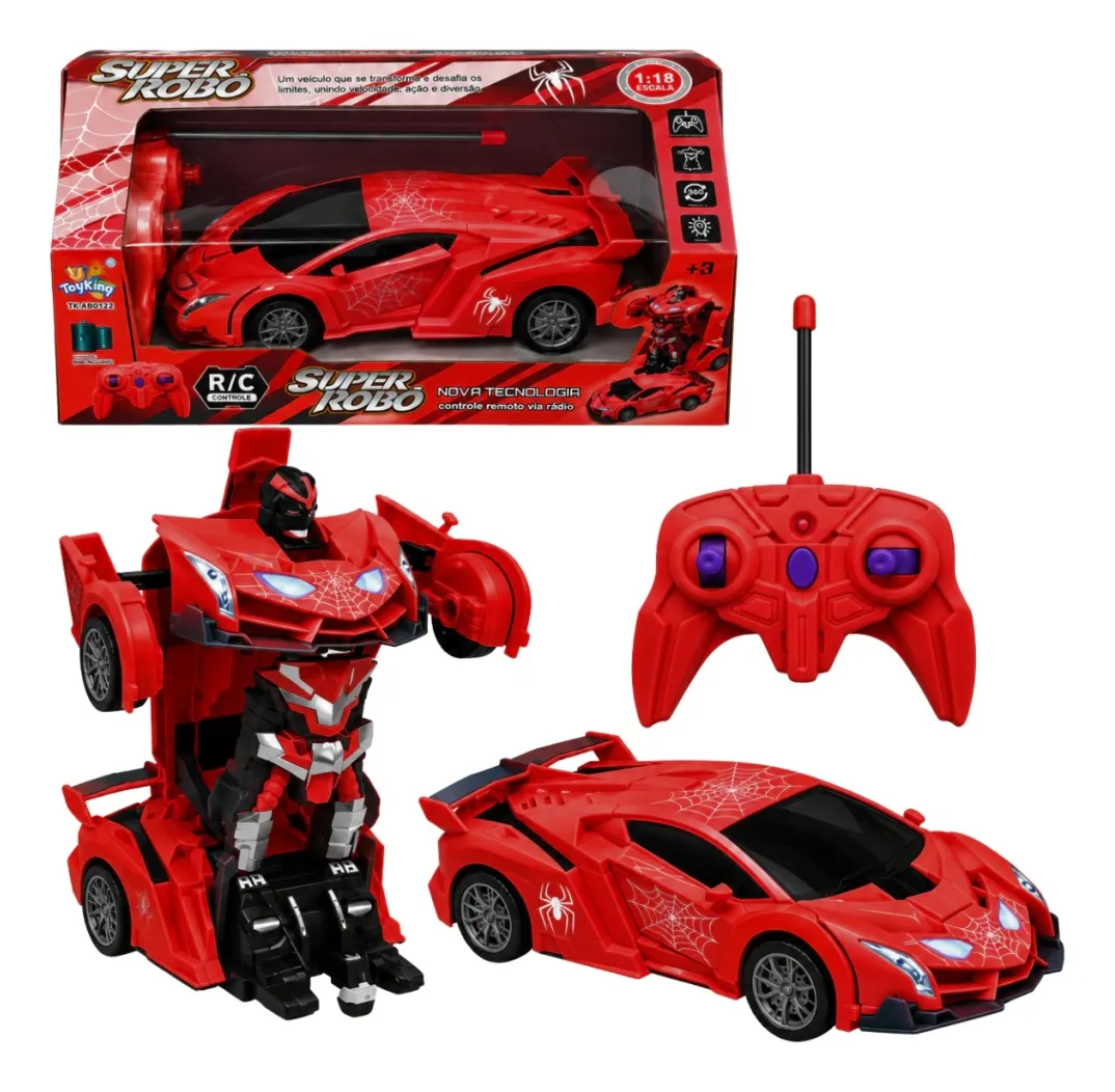 Carrinho Controle Remoto Robô Transformer Homem Aranha Spide Sortido