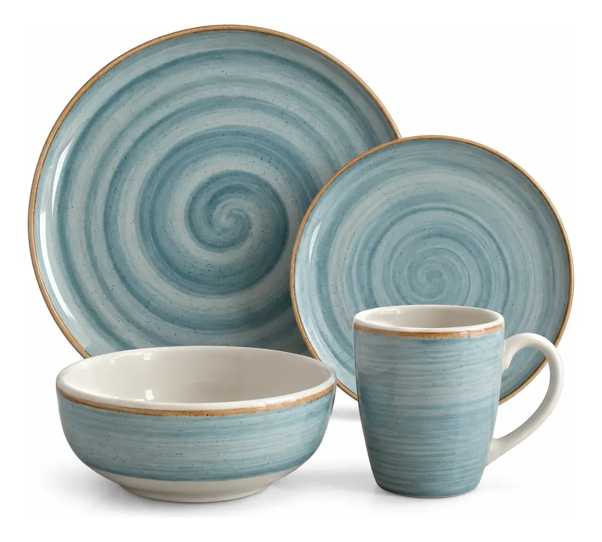 Aparelho Jantar Corona Caoba Azul 16 Peça Ceramica Importado Azul
