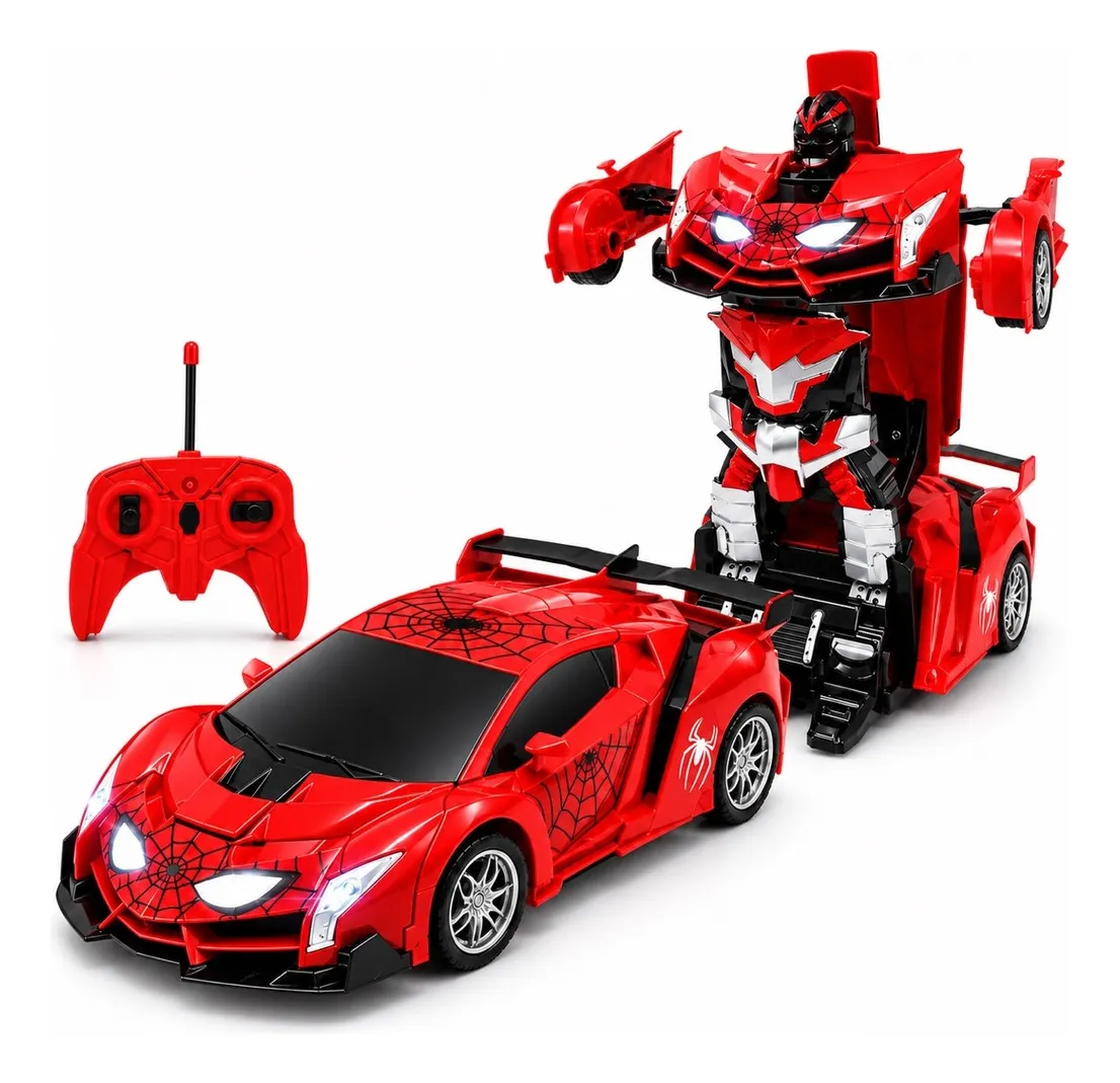 Carrinho De Controle Remoto Robô Transformer Homem Aranha Vermelho Homem Aranha Com Pilha