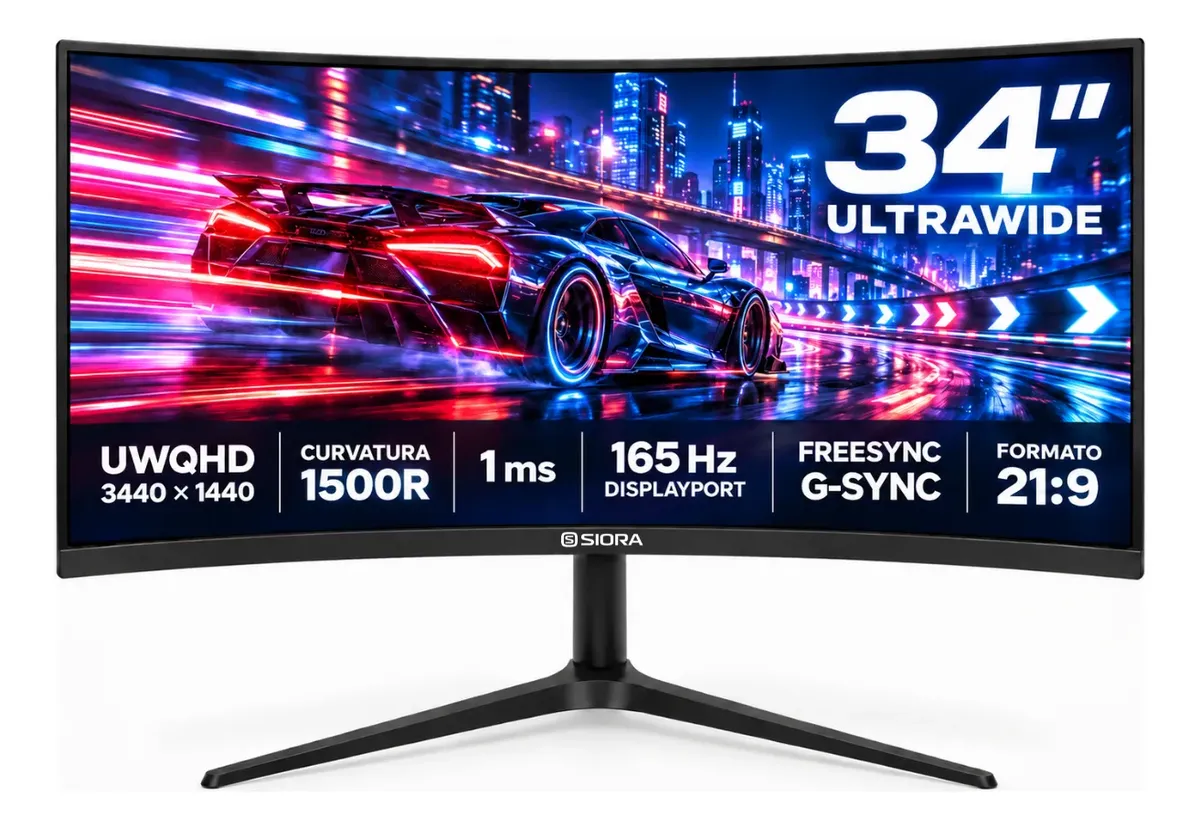 Monitor Gamer 34 Curvo Uwqhd 165hz 1ms Freesync G-sync Preto 127/220v