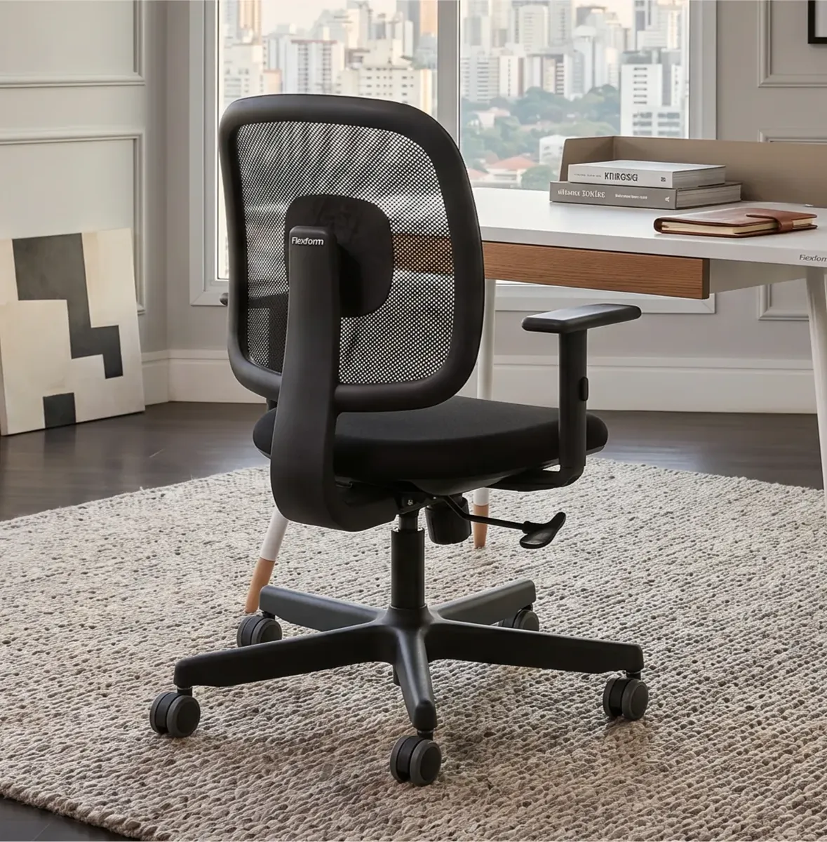 Cadeira De Escritório Ergonômica Flexform Dot Preto Espuma De Poliuretano Injetada E Revestimento 100% Poliéster