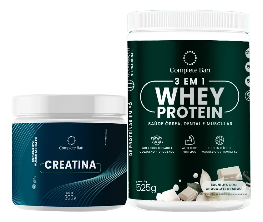 Kit Whey Protein Isolado Creatina Monohidratada 3g 525g 300g Baunilha