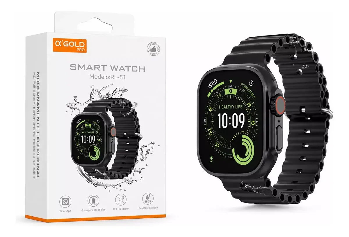 Smartwatch A'gold Pro Rl-51 Tela 2.1 Ip68 Chamadas Bluetoot Preto