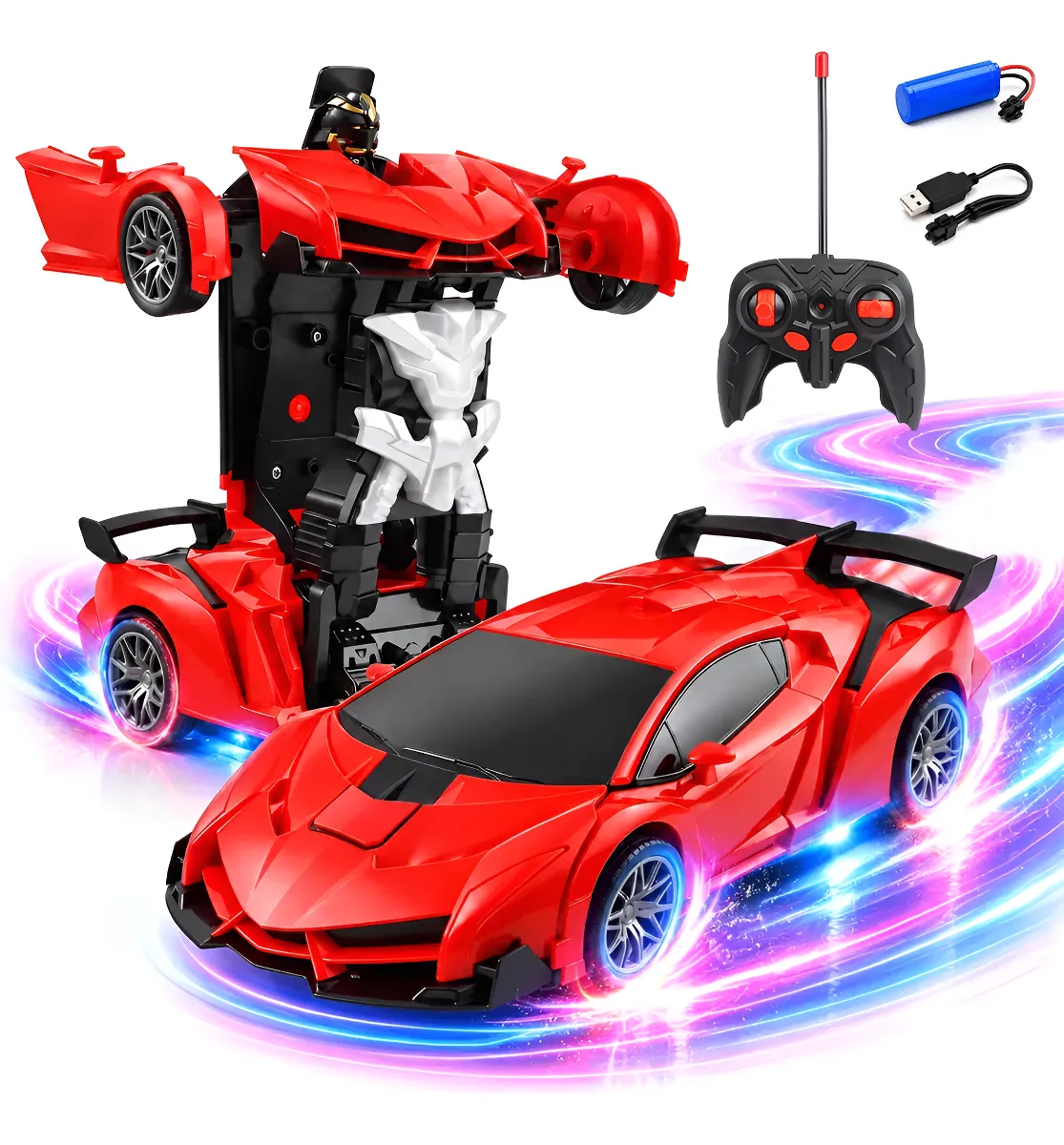 Carrinho Controle Remoto Robô Transformável Brinquedo Menino Vermelho Robô Transformável