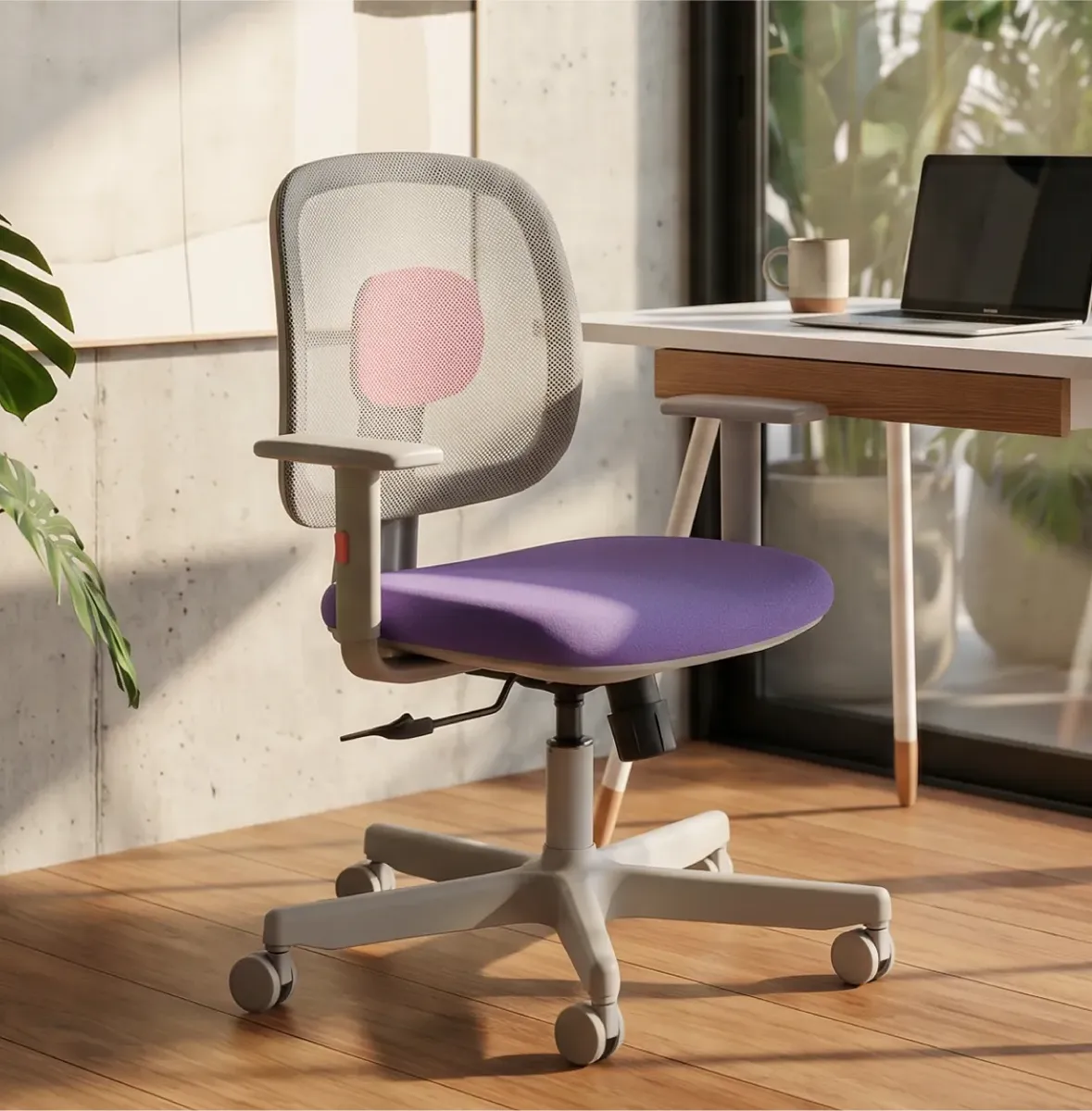 Cadeira De Escritório Ergonômica Dot Purple Lilás Espuma De Poliuretano Injetada E Revestimento 100% Poliéster