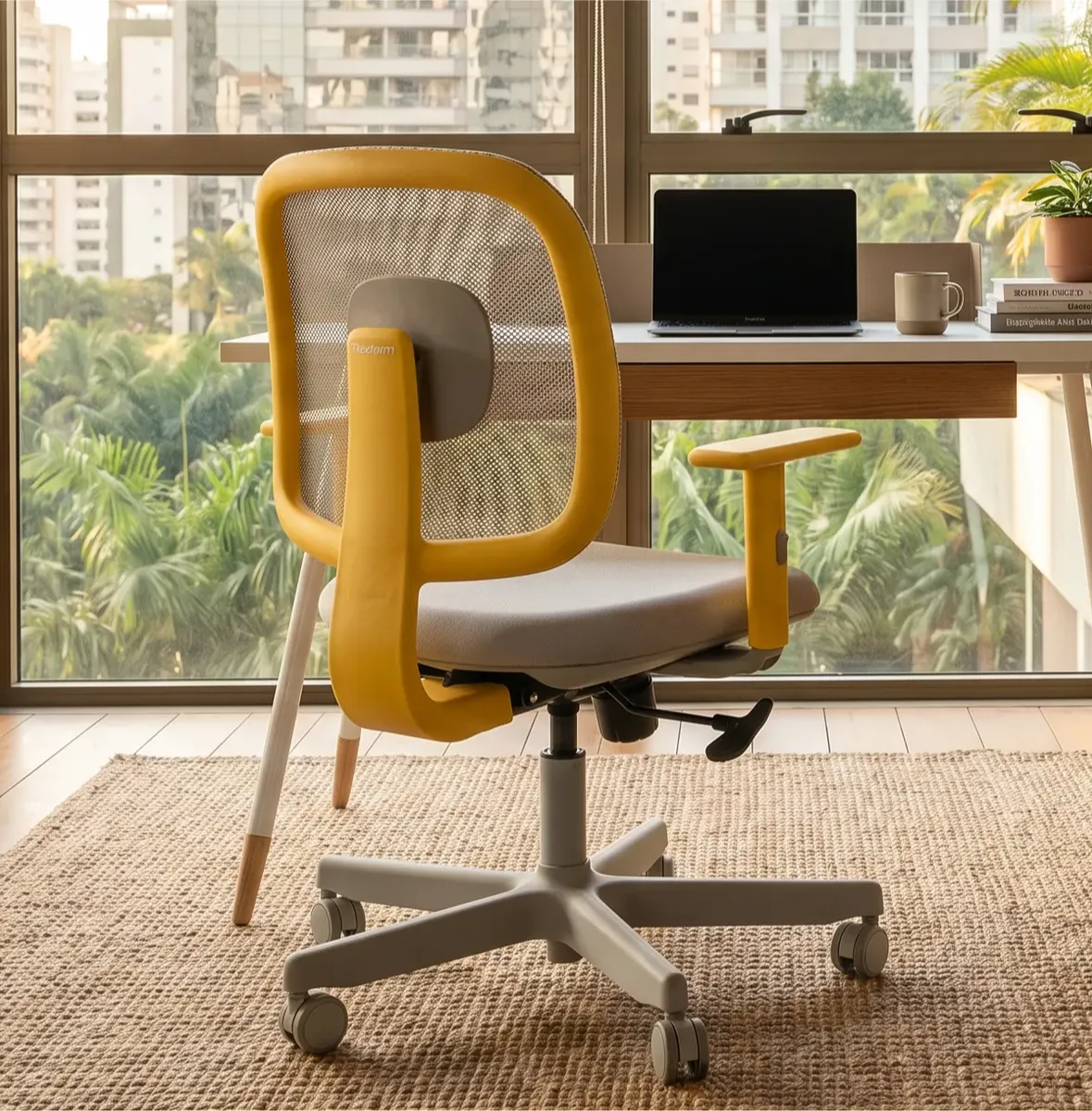 Cadeira De Escritório Ergonômica Dot Yellow N Grey Amarelo Espuma De Poliuretano Injetada E Revestimento 100% Poliéster