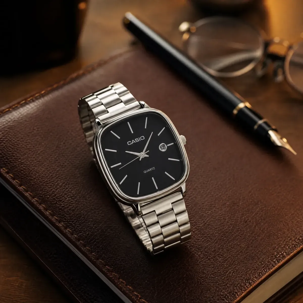 Relógio Casio Retro Vintage Mostrador Preto Aço Inoxidável Prateado Preto