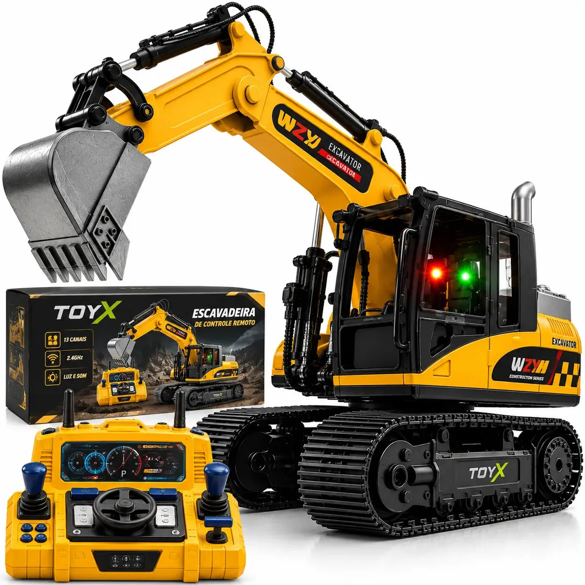 Escavadeira Controle Remoto 2.4 Ghz Grande Recarregável Controle Realista