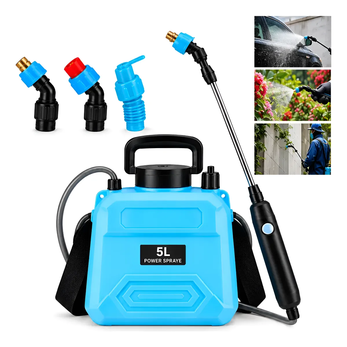 Pulverizador Elétrico 5lts Recarregável Borrifador 3 Bicos Azul