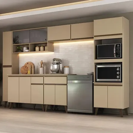Armário De Cozinha Completa Atlanta Avenue Carraro Amêndoa Amêndoa