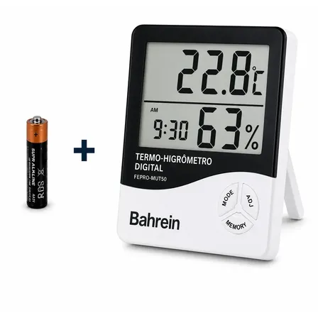 Termo Higrômetro Digital Bahrein Para Medir Temperatura E Umidade Com Relógio