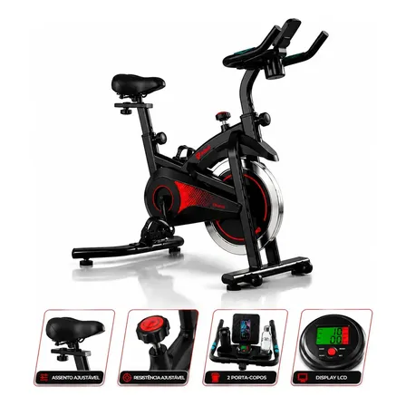 Bicicleta Bike Ergométrica Inércia 13kg Fitness Spinning 150 kg Treino em Casa Cardio Ideal com Porta Copo e Porta Garrafa