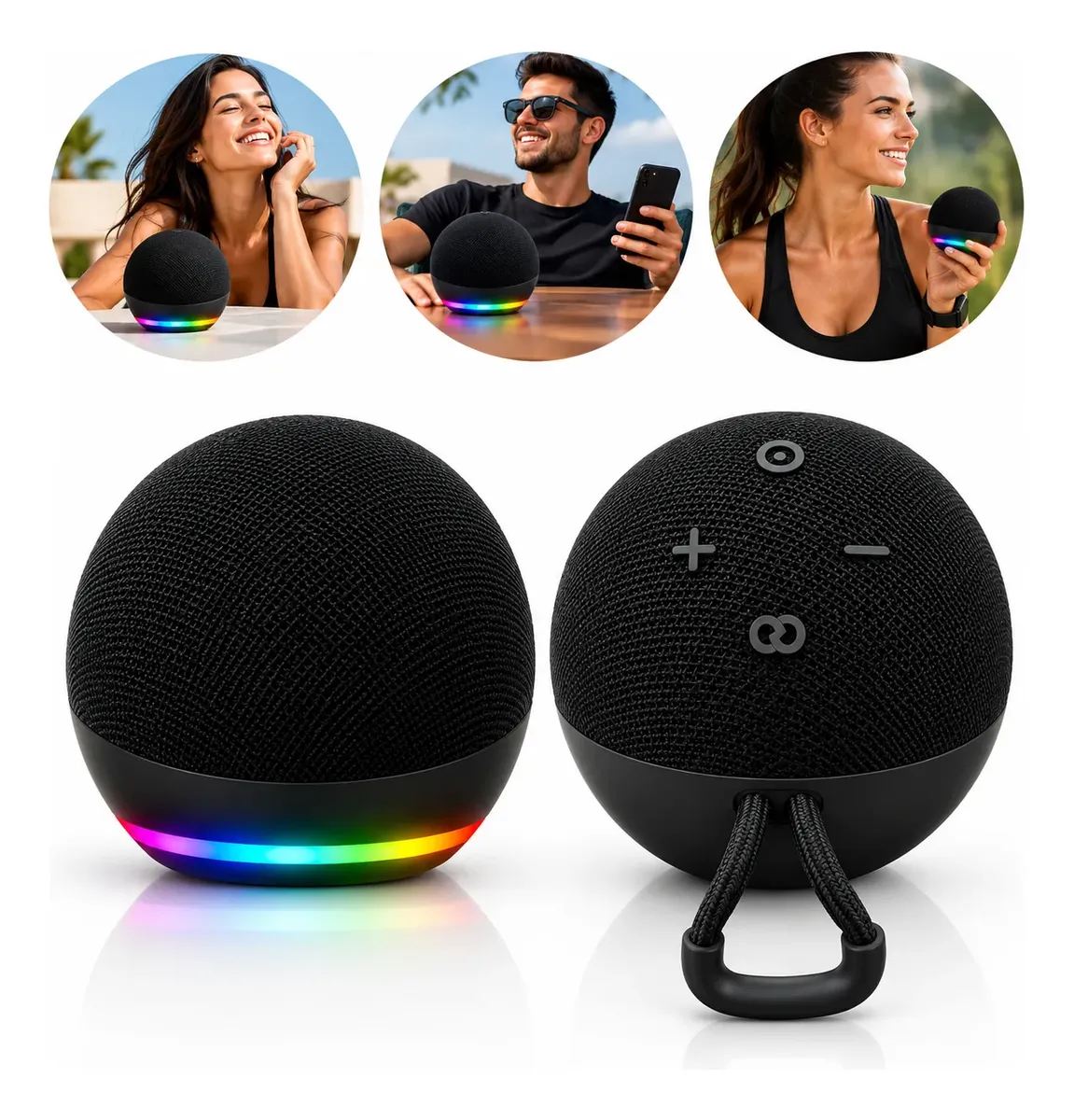 Alaxe Caixa De Som Inteligente Comando Voz Portátil Bluetoot Preto