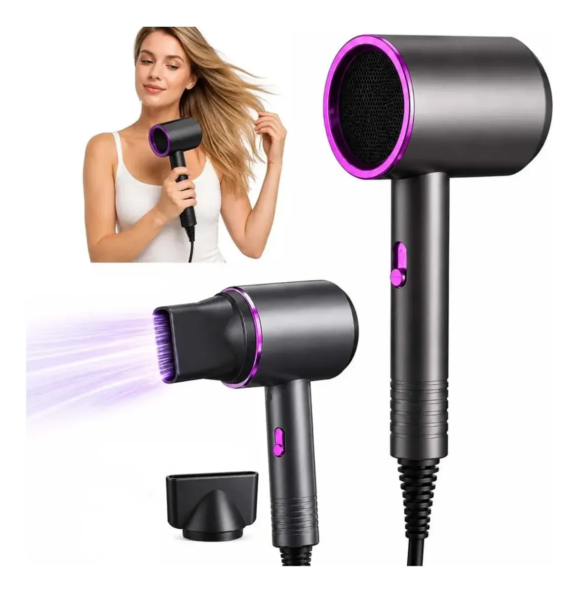 Secador De Cabelo Profissional Íon Secagem Rápida Cinza 127v Cinza 127v