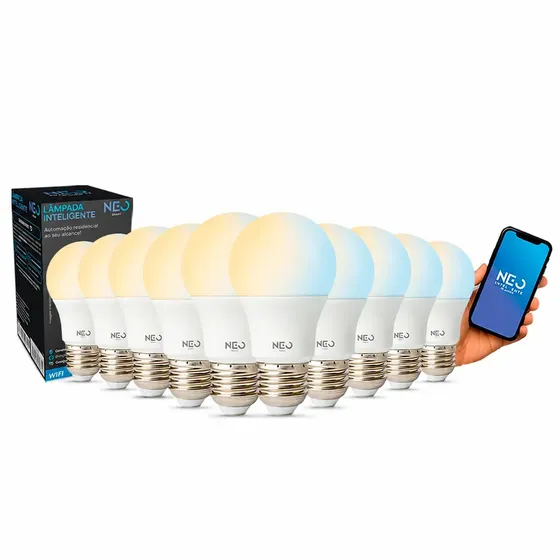 Kit 10 Lampada Led Pera Inteligente Wi Fi 10w 2700K/6500K Branco Quente/Frio E27 110v/220v Cod:290018079-10 Neo Avant
