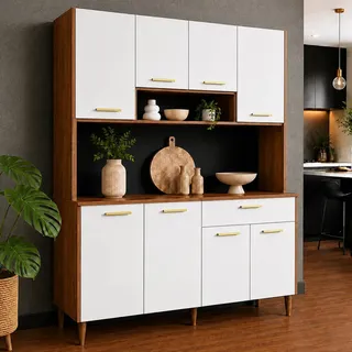 Armário de Cozinha Completo Balcão Gaveta, 8 Portas, Nicho Compacta Branco - Blue Moby