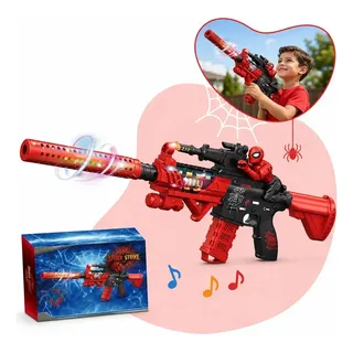 Arminha de Brinquedo Homem Aranha com Luzes Coloridas Sons e Músicas Pistola Infantil Super Herói Vermelha a Pilha Gatilho Funcional Kizumba