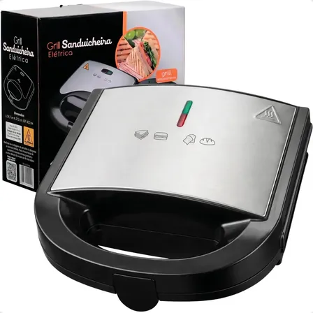 Sanduicheira Elétrica Luxe Grill 2 Em 1 Antiaderente Multiuso Compacta 750w Inox Ex Decor 220v