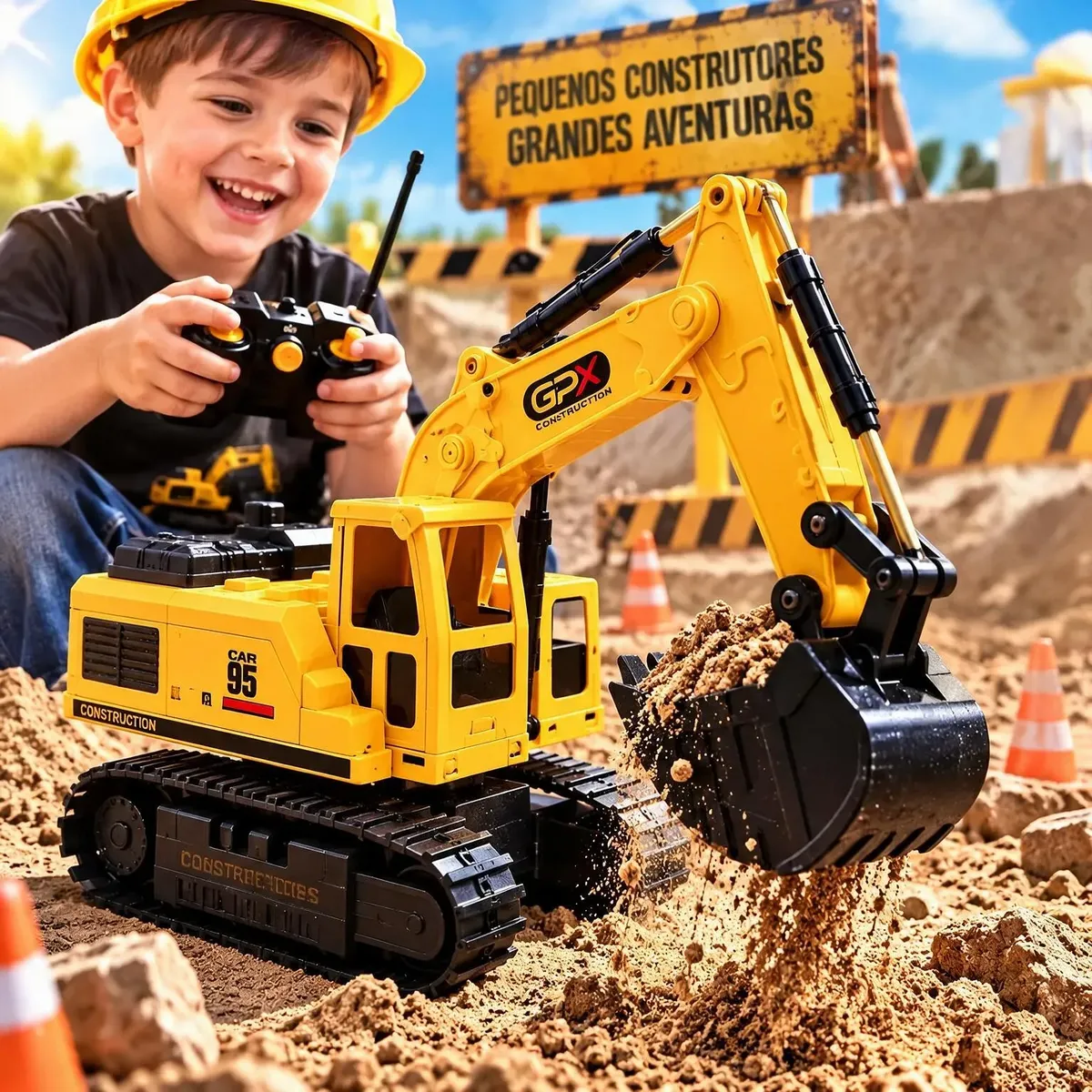 Escavadeira Controle Remoto Brinquedo Infantil Trator Obra Amarelo Escavadeira Controle Remoto