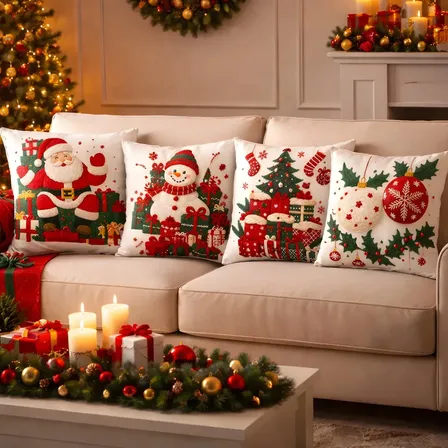 Kit 4 Capas De Almofadas 45x45 Quadrada Sofá Natal Decoração Infantil Vintage Chiques Crochê Masculino Barbante 3d Lisa Cama Quarto Boho Nossa Senhora Assento Lombar Gamer Enfeite