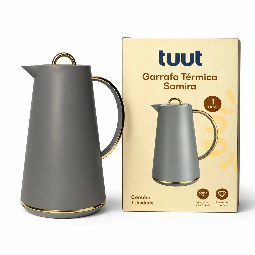 Garrafa Térmica De Café E Chá Samira Cinza Luxo 1L Click - Tuut + Book