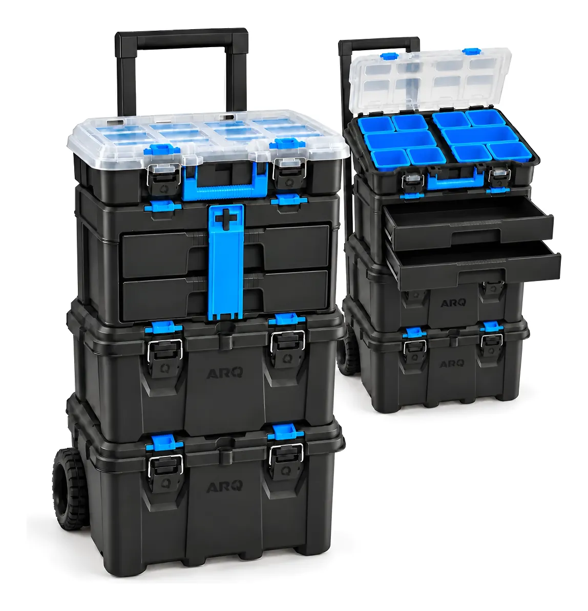Caixa De Ferramentas Modular 4 Em 1 Com Rodas Carrinho Preto