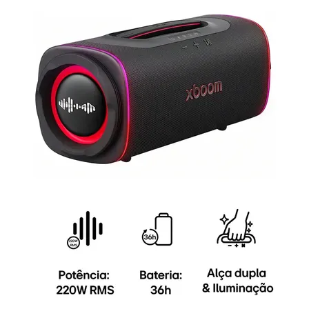 Caixa de Som LG Boombox Speaker XBOOM Blast 220W Bluetooth, Bateria 36h e IP68