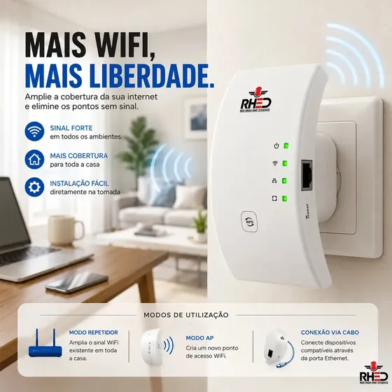 Repetidor De Sinal Wifi Roteador Wireless Amplificador Potente Sem Fio Turbo Cor Branco 1800mbps Longo Alcance Internet Porta Ethernet - RHEAD RED HIGH END STUDIOS