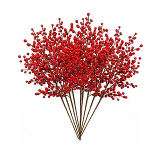 Kit 10 Pick Azevinho Galho Cereja Palito Natalino Enfeite Decoração Árvore De Natal Luvinco Vermelho