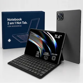 Notebook 2 Em 1 Android 15 Tipo Tablet 11 Pol 12GB 512GB Octa Core 4G WiFi Teclado Mouse Caneta Fone Capa Pelicula