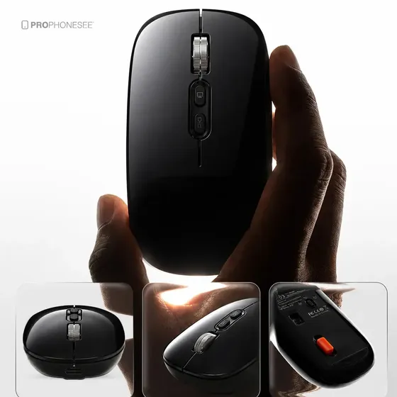 Mouse Sem Fio Portátil Profissional Via Bluetooth Recarregável Dongle Usb 2,4ghz DPI 1600 Ajustável Wireless Óptico Computador Notebook Pc Desktop Tablet Ipad Ergonômico Ortopédico E Confortável Preto