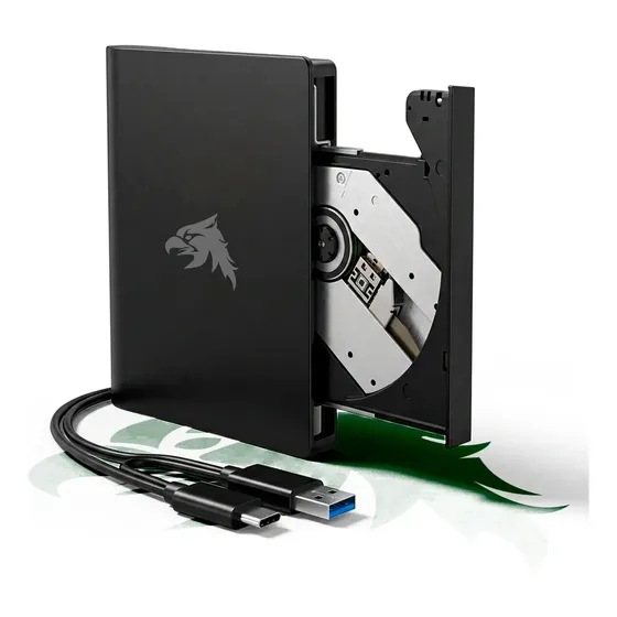 Gravador e Leitor De DVD Externo Portátil Slim Com Porta USB ou Tipo-C Para Mac Windows Alta Velocidade Pholex