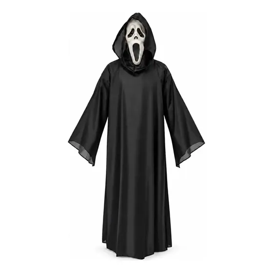 Capa Fantasia Pânico Morte Preta Adulto Halloween Com Capuz Preta Único