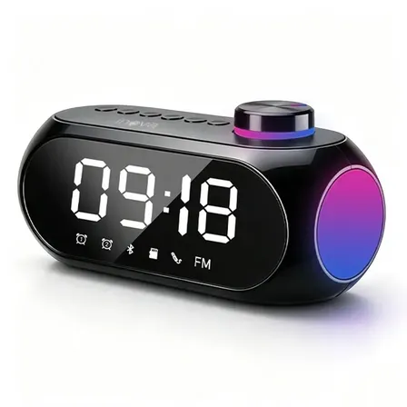 Caixa De Som Bluetooth Sem Fio Inova Com Despertador Rádio Fm Relógio Led Luz Rgb Preto