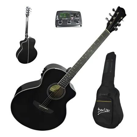 Violão Eletr Folk Deviser Cutway L-x4 Bk- Tampo Sólido + Bag Preto Destro