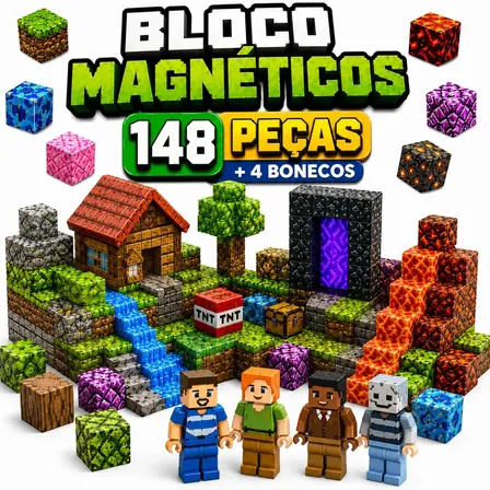 Kit 148 Blocos Magnéticos Cubo Imã Brinquedo Infantil Educativo De Montar Construção 148 Peças + 4 Bonecos Criativo Kl Variedades Digitais