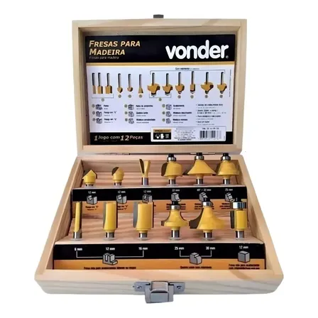Jogo De Fresas Madeira 12 Peças 5314120120 Vonder Kit Maleta