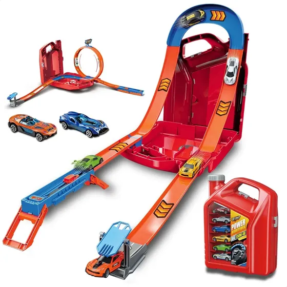 Pista Corrida Carrinhos Looping 360 Lançador Infantil Maleta - VERMELHO