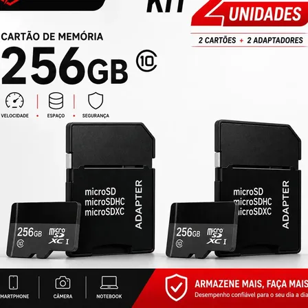 Kit 2 Cartões de Memória Micro SDXC Techfun Ultra de 512 GB com Adaptador SD para Câmera e Smartphone