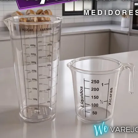 Kit Copo e Xícara Medidores We Varejo de Plástico Transparente com 500ml e 250ml