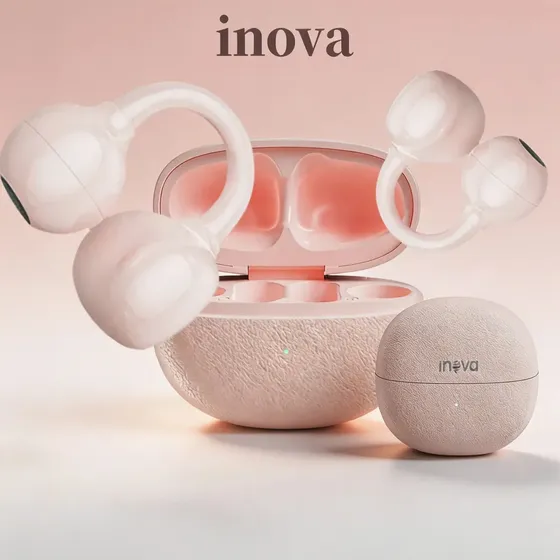 Fone de Ouvido Open-Ear Inova Com Bluetooth e Controle de Chamadas Rosa