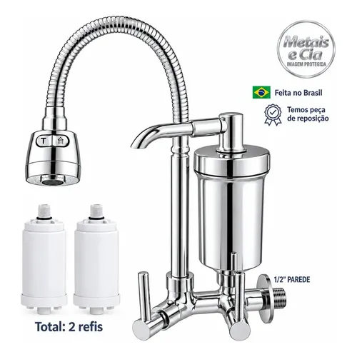 Torneira Para Cozinha Com Filtro Gourmet Flexivel 2 Jatos Cromada Bica Para Cozinha Flexivel