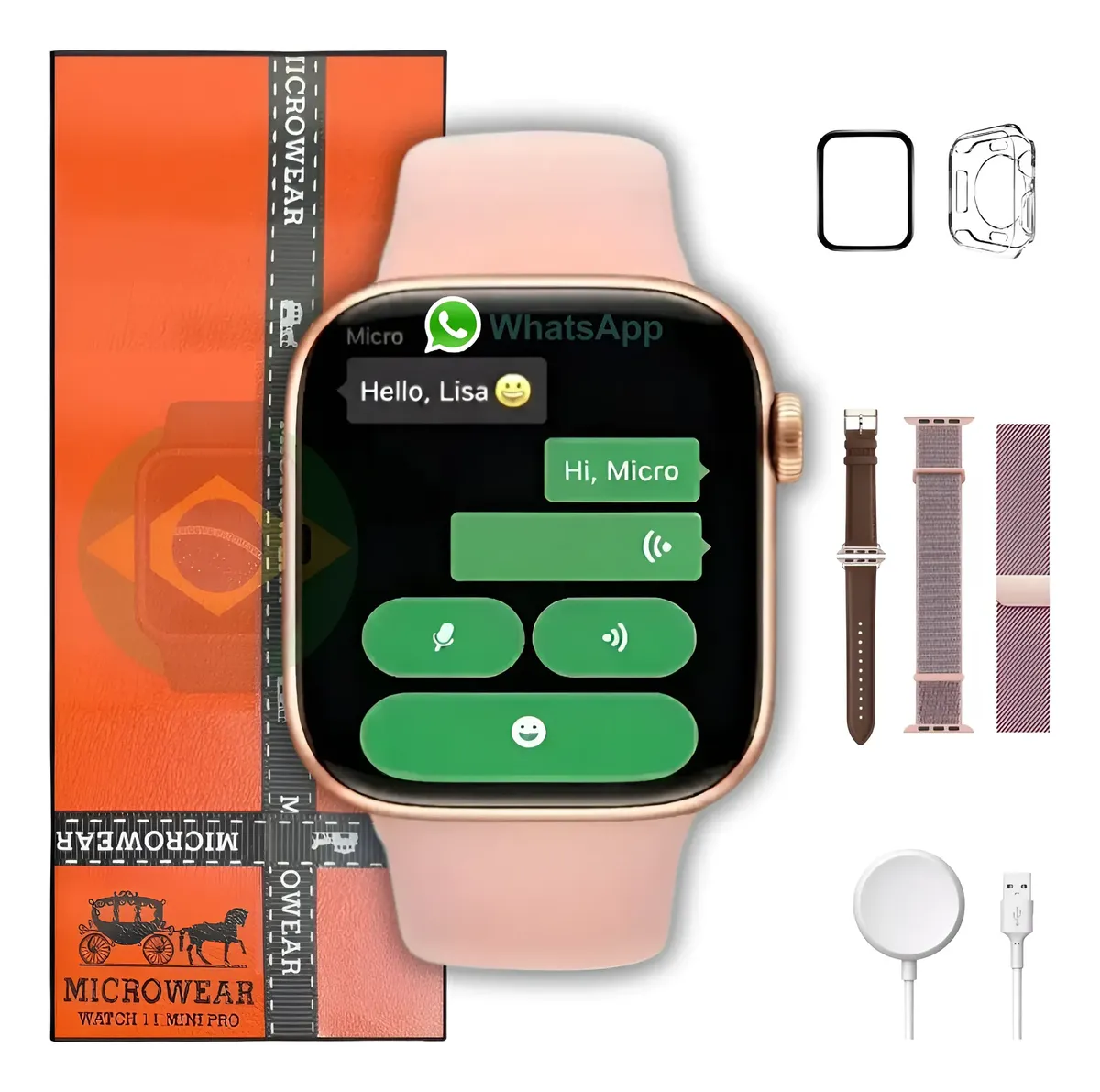 Relógio Smartwatch W11 Pro Mini 42mm Amoled Gps Nfc Whatsapp Dourado Rose