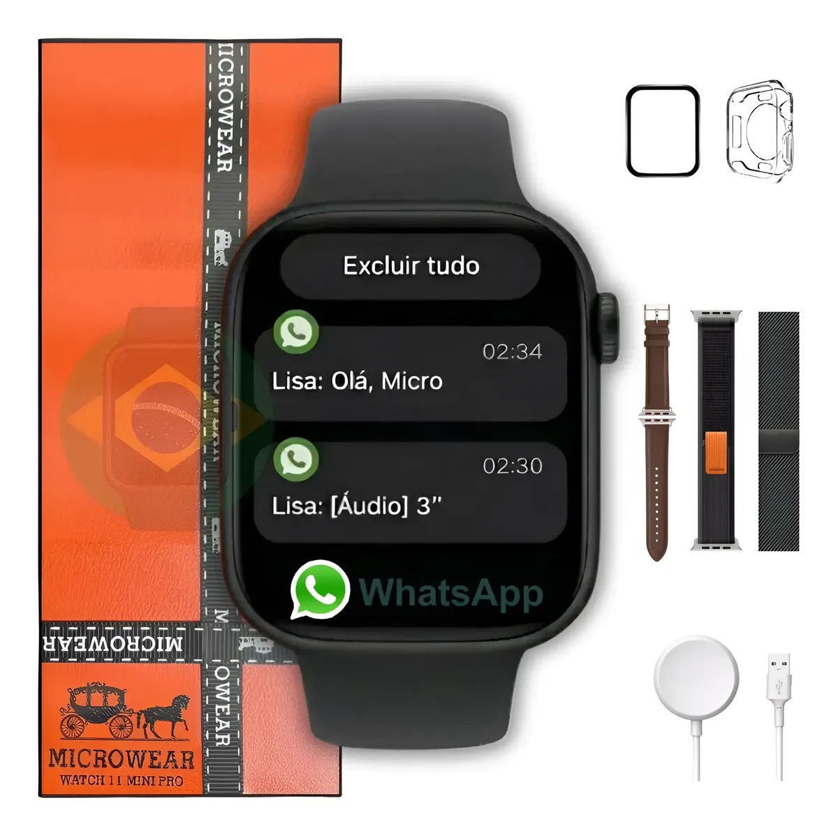 Relógio Smartwatch W11 Pro Mini 42mm Amoled Gps Nfc Whatsapp Preto Black