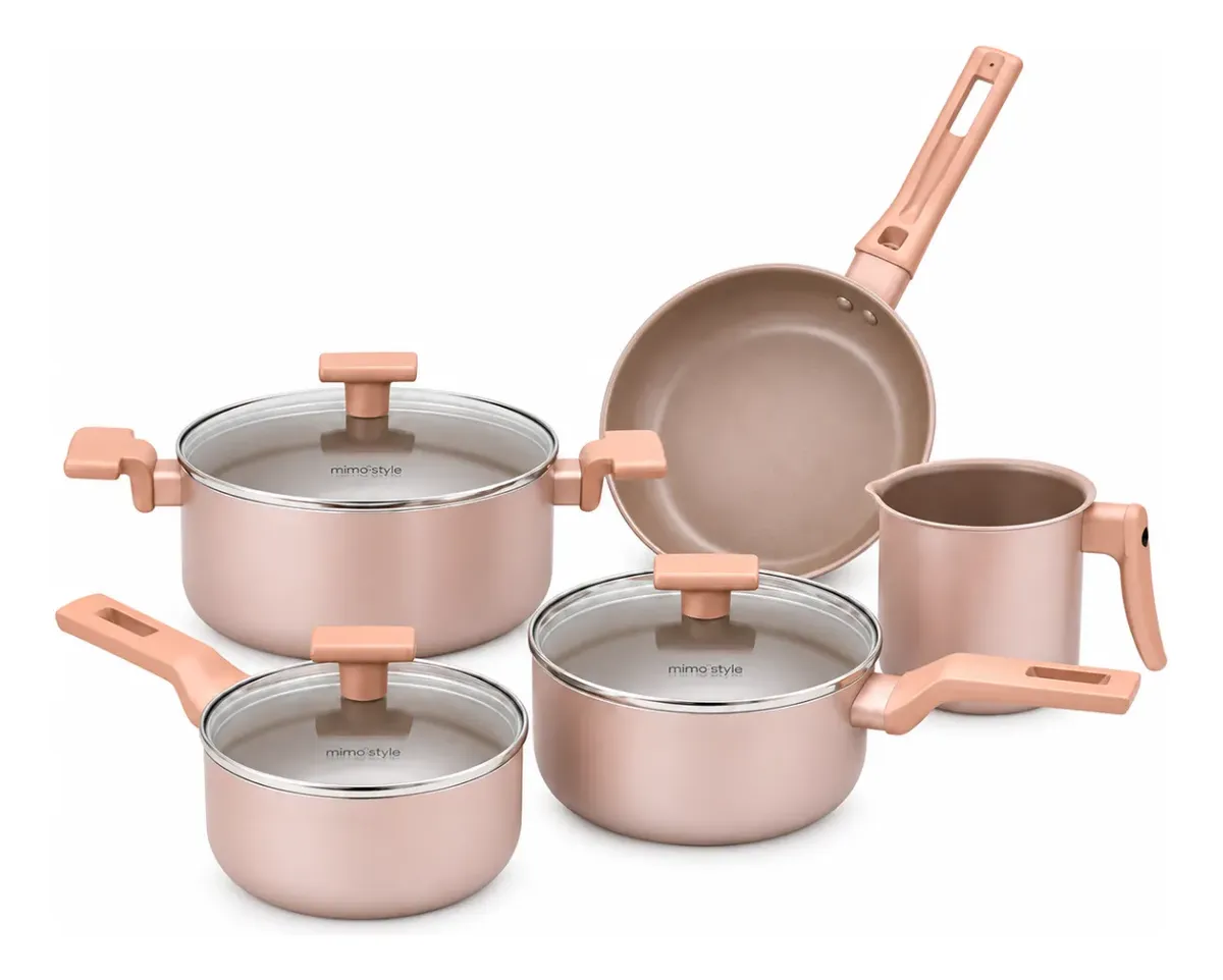 Jogo De Panelas Kit 5 Peças Antiaderente Cerâmica Champagne Champagne