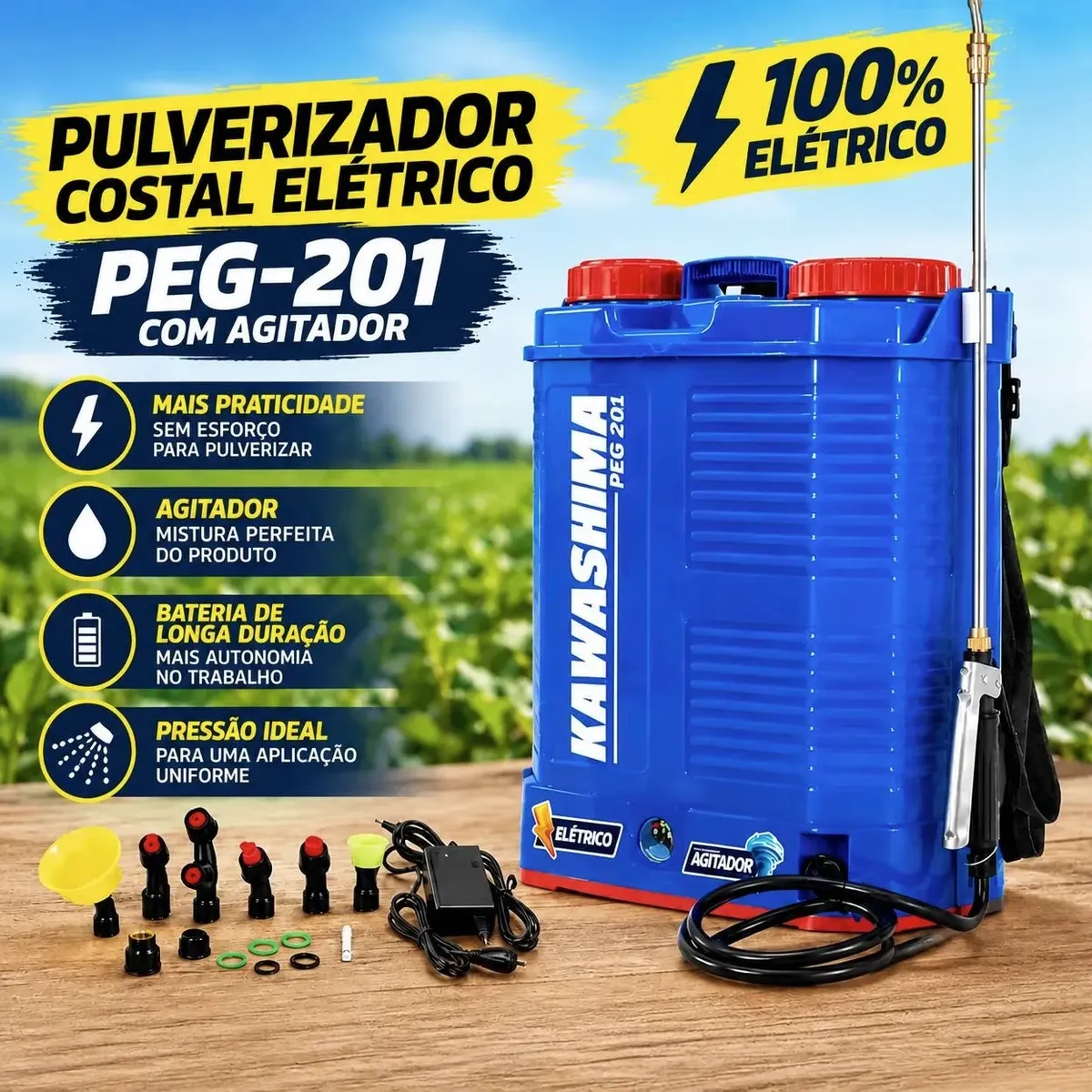 Pulverizador Bomba Com Agitador 100% Elétrico Hortas/jardins Azul