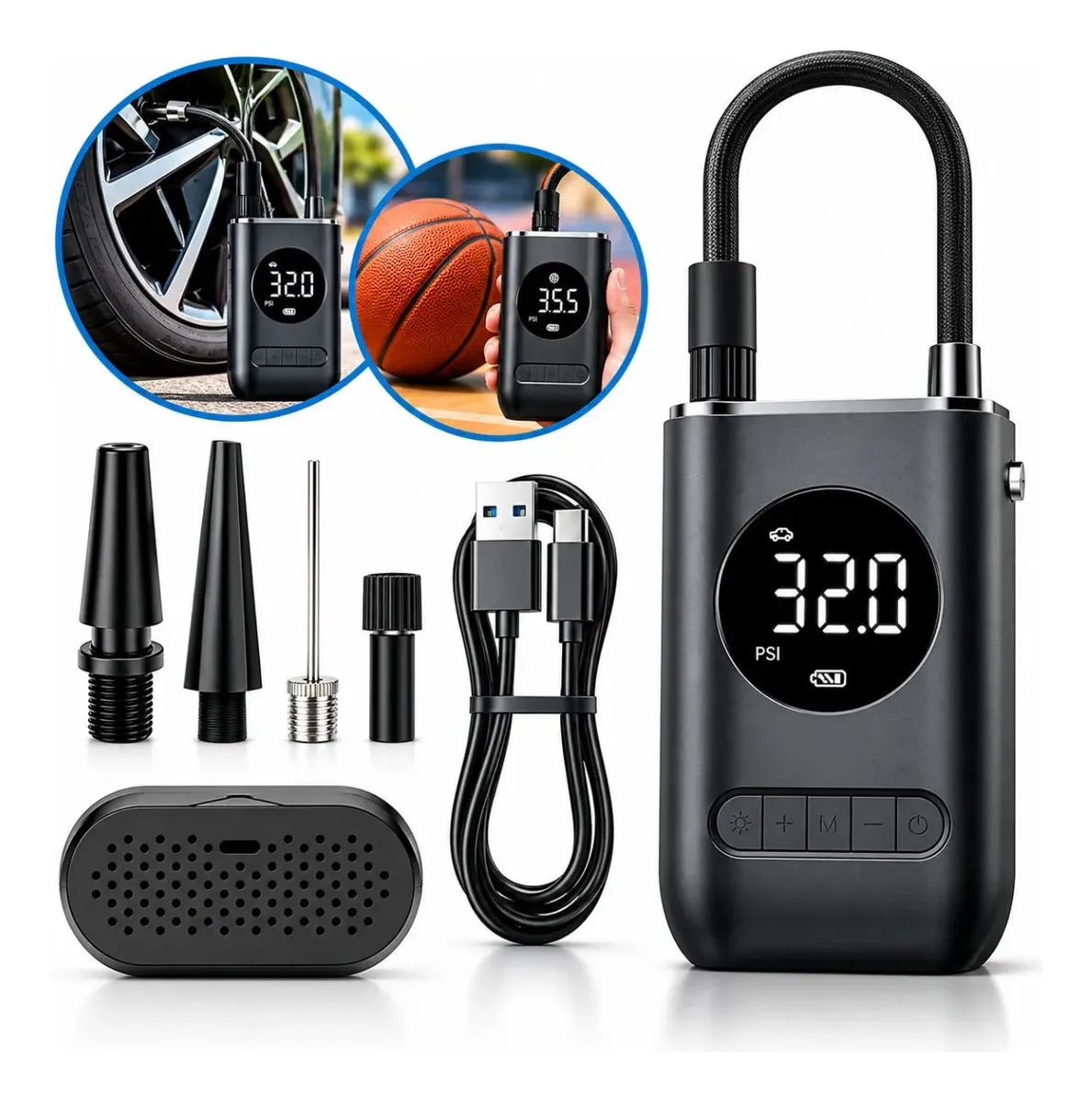 Calibrador Ar Portátil Hmaston Bn01 Carro Moto Bike Bola 50w