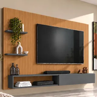 Painel para TV até 65 Polegadas com 1 Porta e Prateleiras Freijó/Cinza - Blue Moby